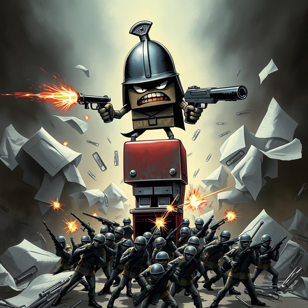 Warrior Paper Clip Battles Swarm on Stapler Warzone