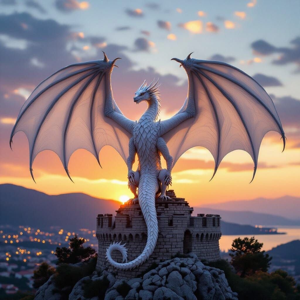 Dragon on Tsar Samuel's Fortress at Sunset