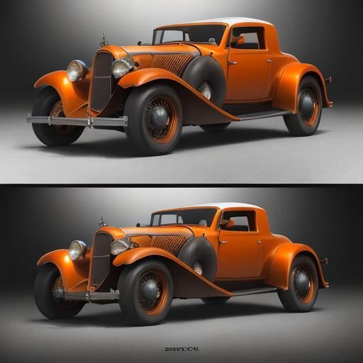 Luxury Orange-White Fastback Car in Art Deco Style
