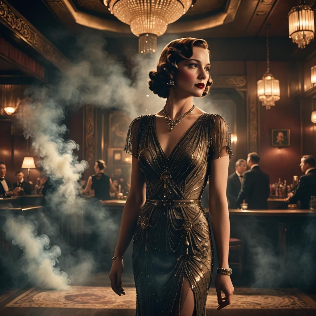 1940s Woman in Speakeasy, Film Noir Art Deco