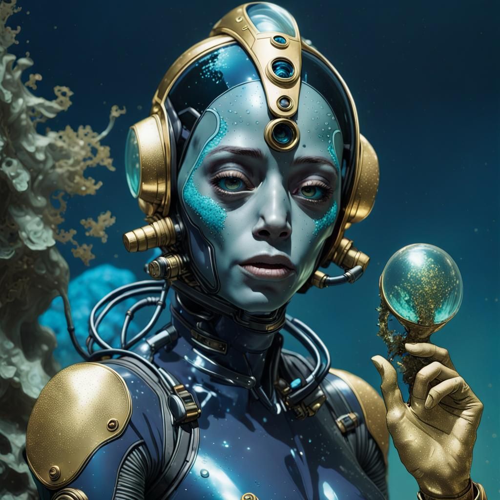 Bioluminescent Abe Sapien in Detailed Matte Painting Style