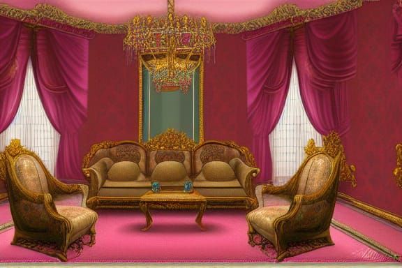 Regal Palace Living Room: A Digital Painting