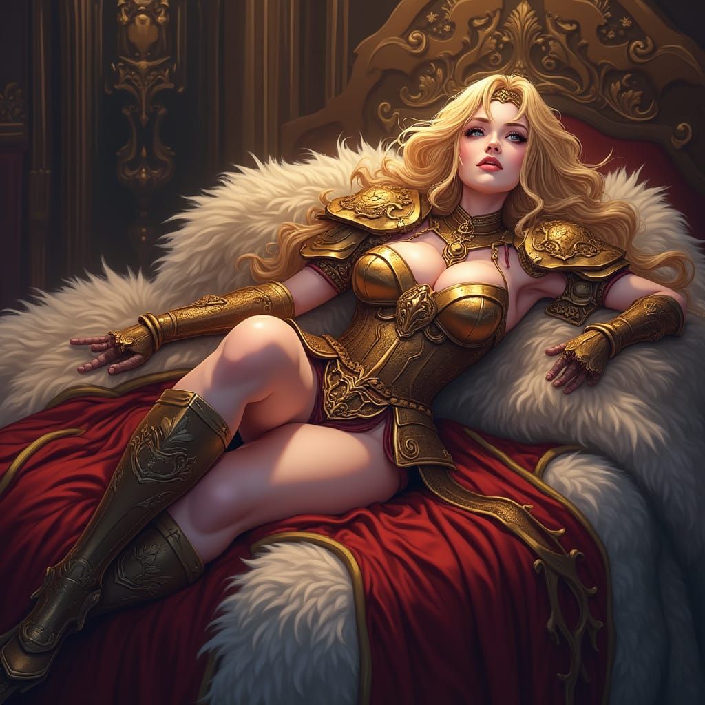 Regal Warrior Queen in Opulent Chamber