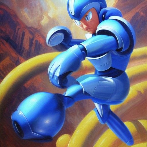 Mega Man as Detailed Oil Painting