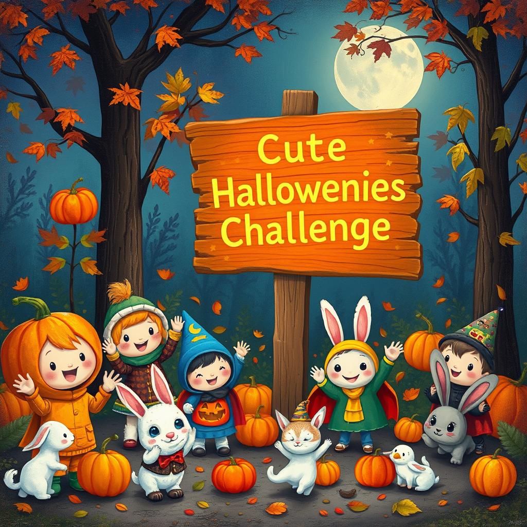 Cute Halloween Challenge Sign in Vibrant Mixed Media Style