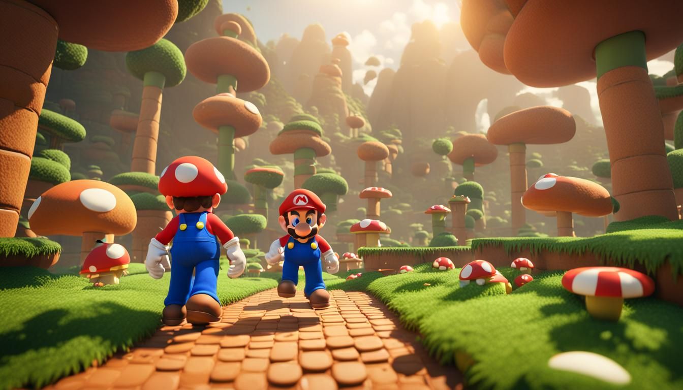 Super Mario Bros. Landscape in 3D Cinematic Style