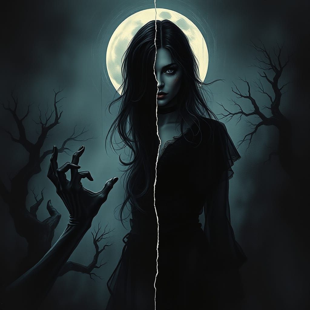 Macabre Moonlit Mystery: Expressive Split Image