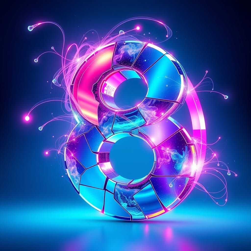 Vibrant Abstract Eight with Mirrors and Neon Lights