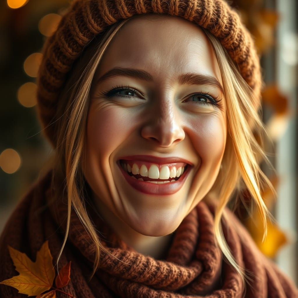 Laughing Woman Portrait in Autumnal Light
