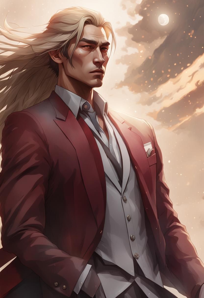 Asian Man Portrait in Art Nouveau Style