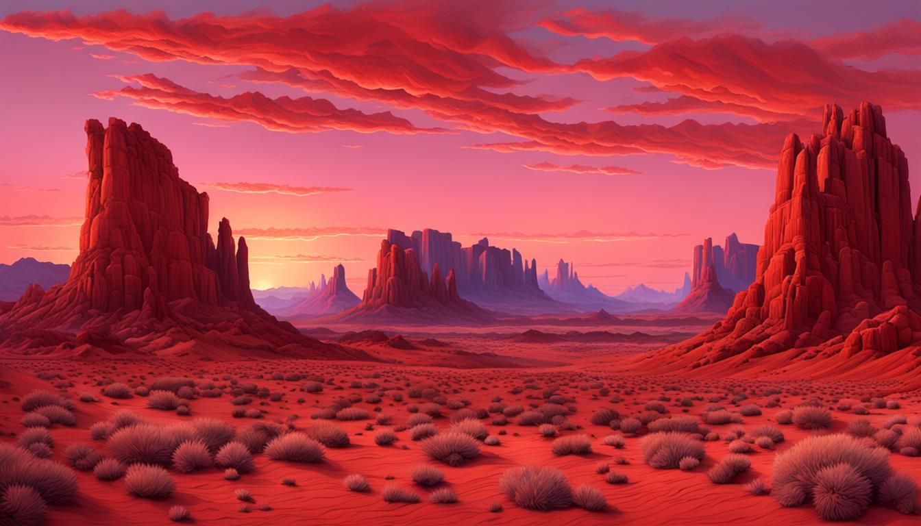 Red Desert Sunrise Painting in Photorealistic Style