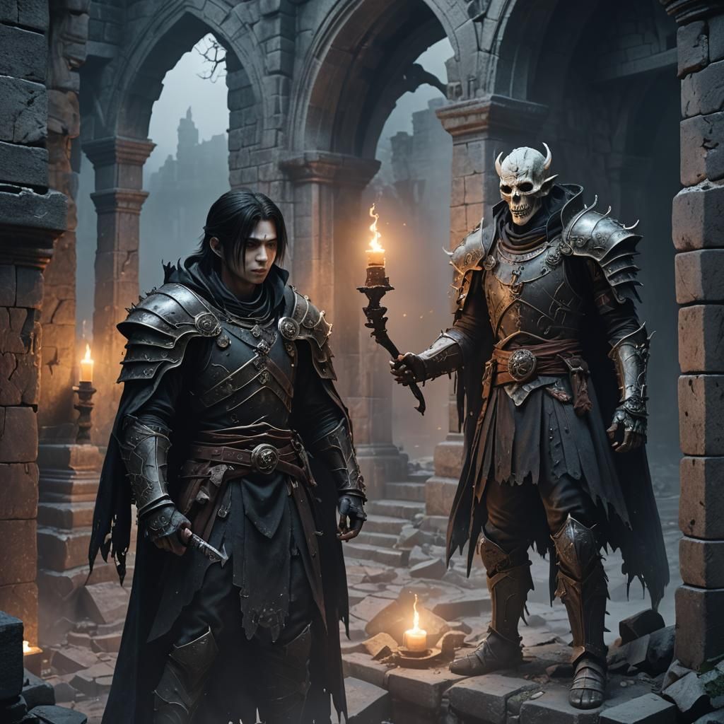 Vampire and Draugr in Mist: 3D Anime Art