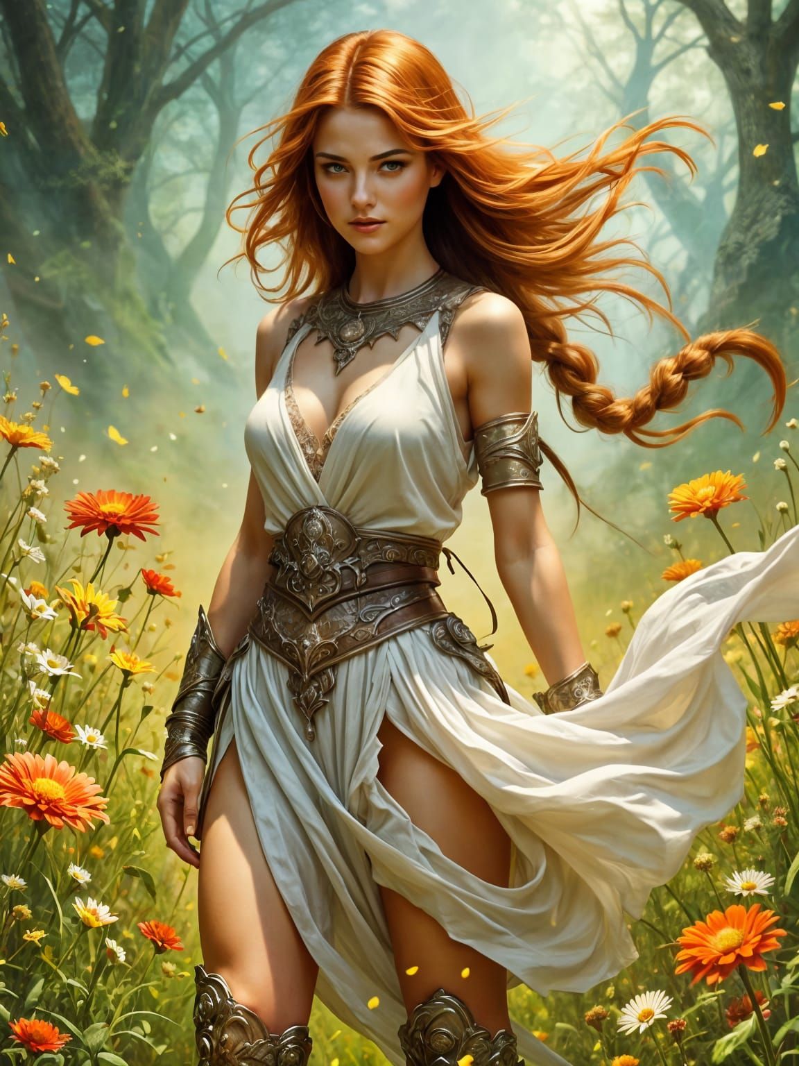 Ethereal Mage in a Vibrant Floral Landscape