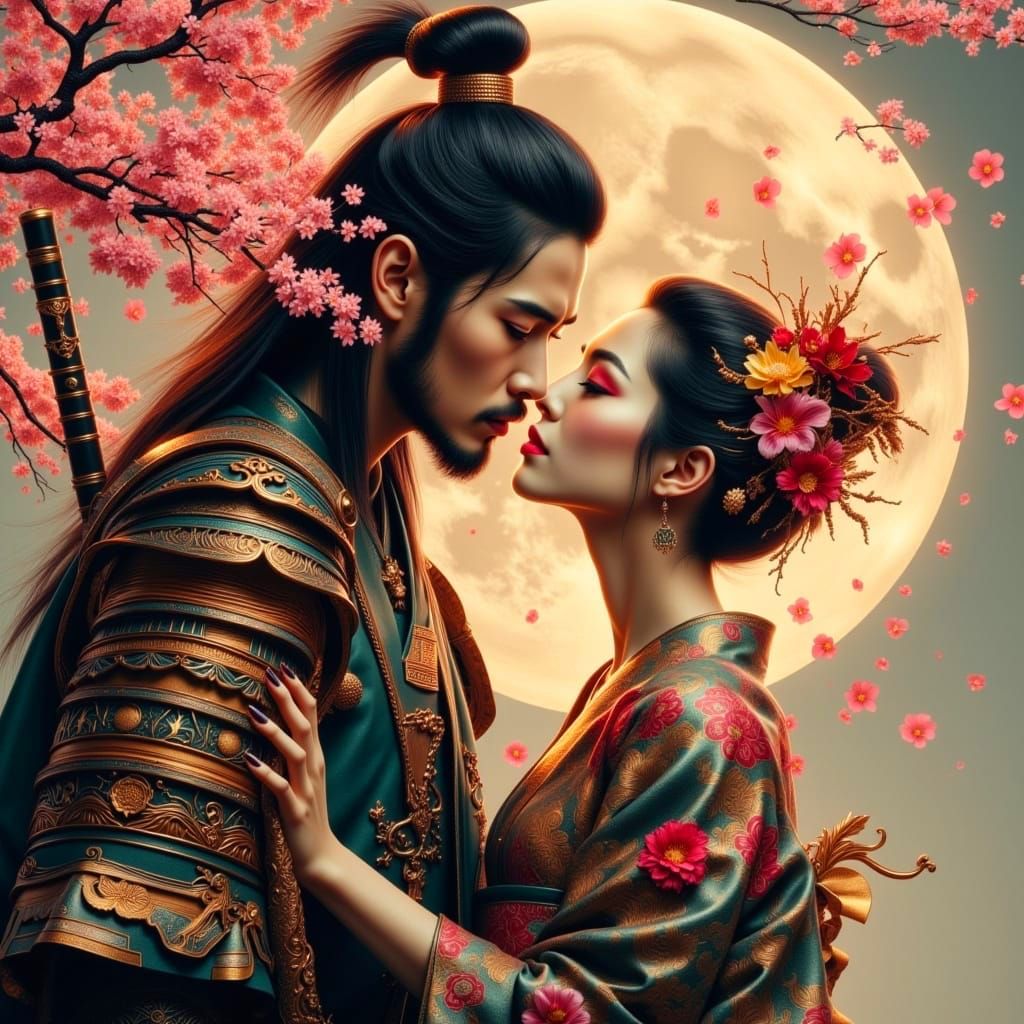 Samurai Warrior's Luminous Moonlit Serenade