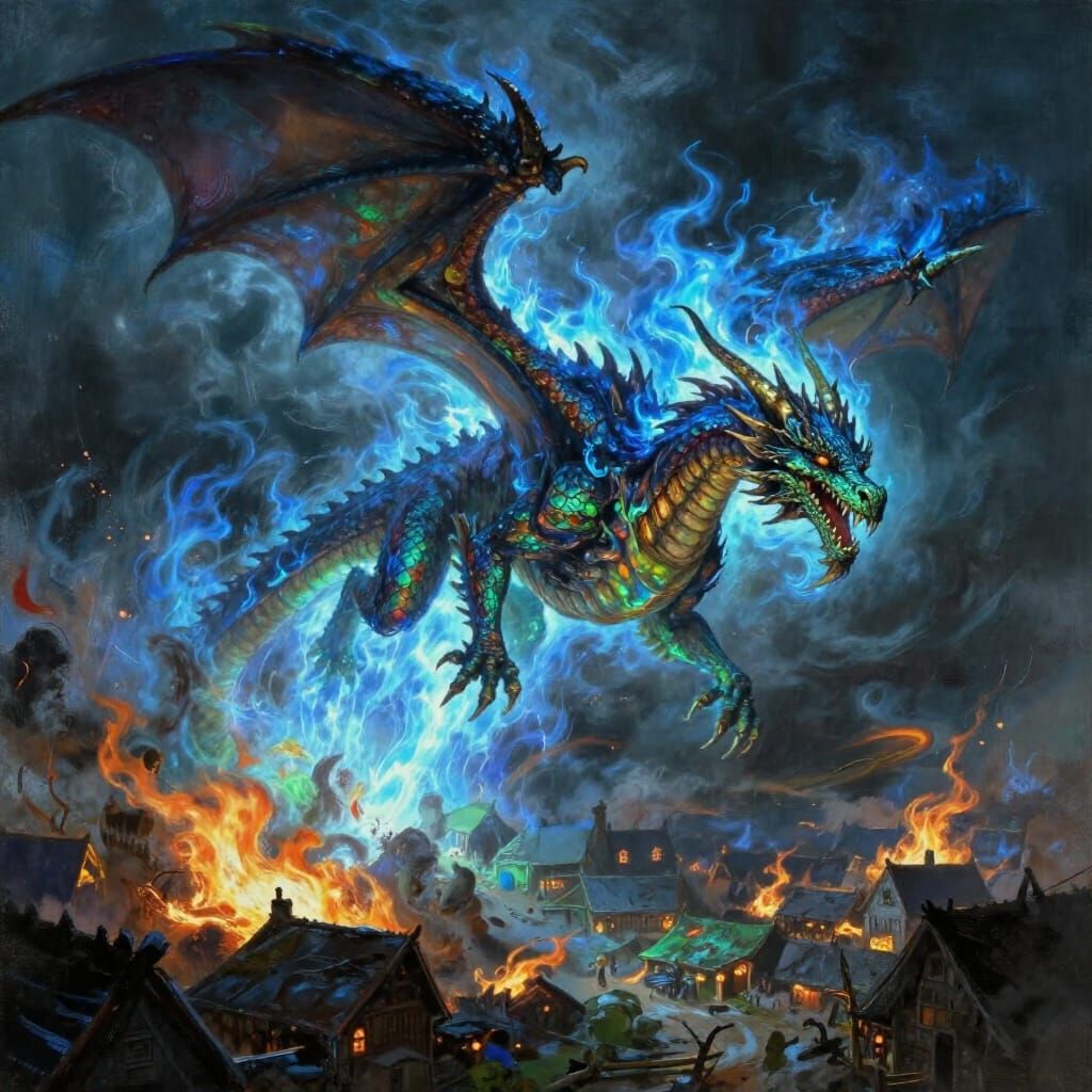 Ancient Dragon Unleashes Fiery Destruction in Dark Fantasy A...