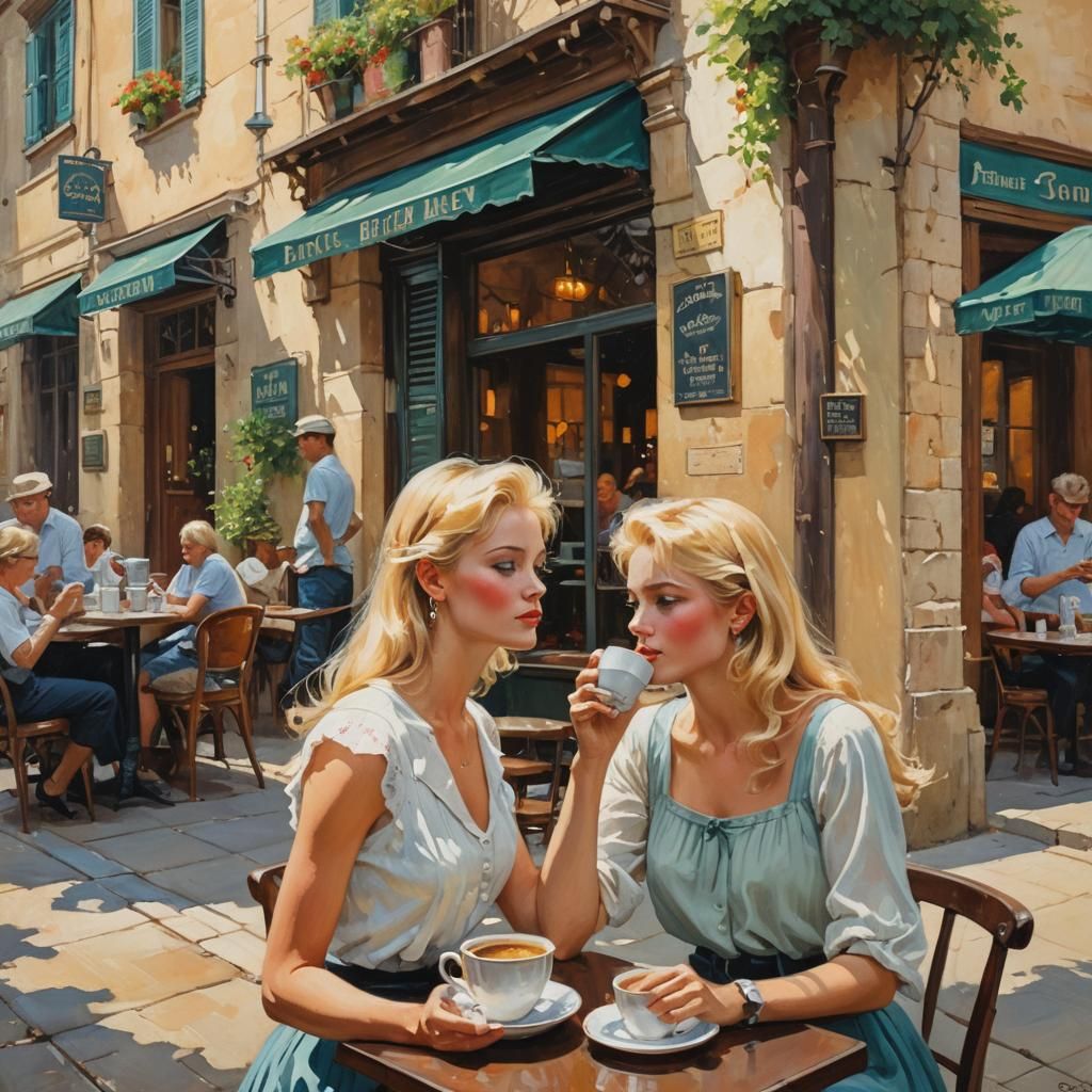 French Cafe Scene: Oil Painting of a Woman