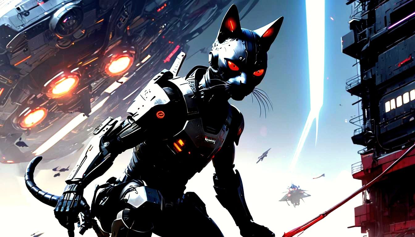 Futuristic Alien Cat's Escape in Cyberpunk Style