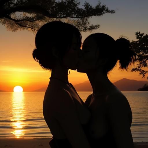 Silhouette Kiss at Sunrise