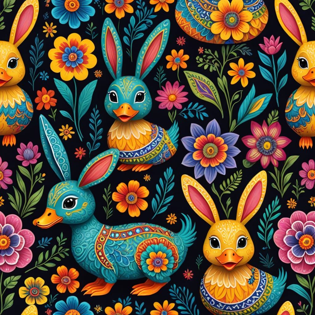 Vibrant Alebrije Duck Bunny in Full Color