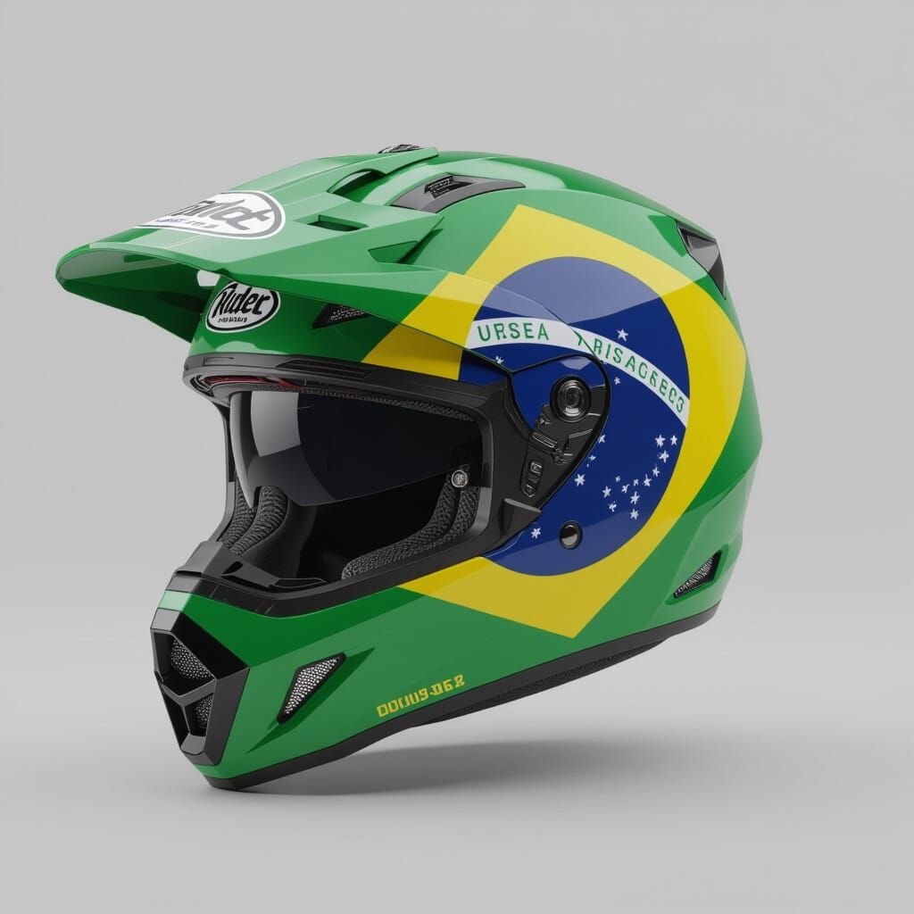 Sportsbike Rider with Brazilian Flag Helmet
