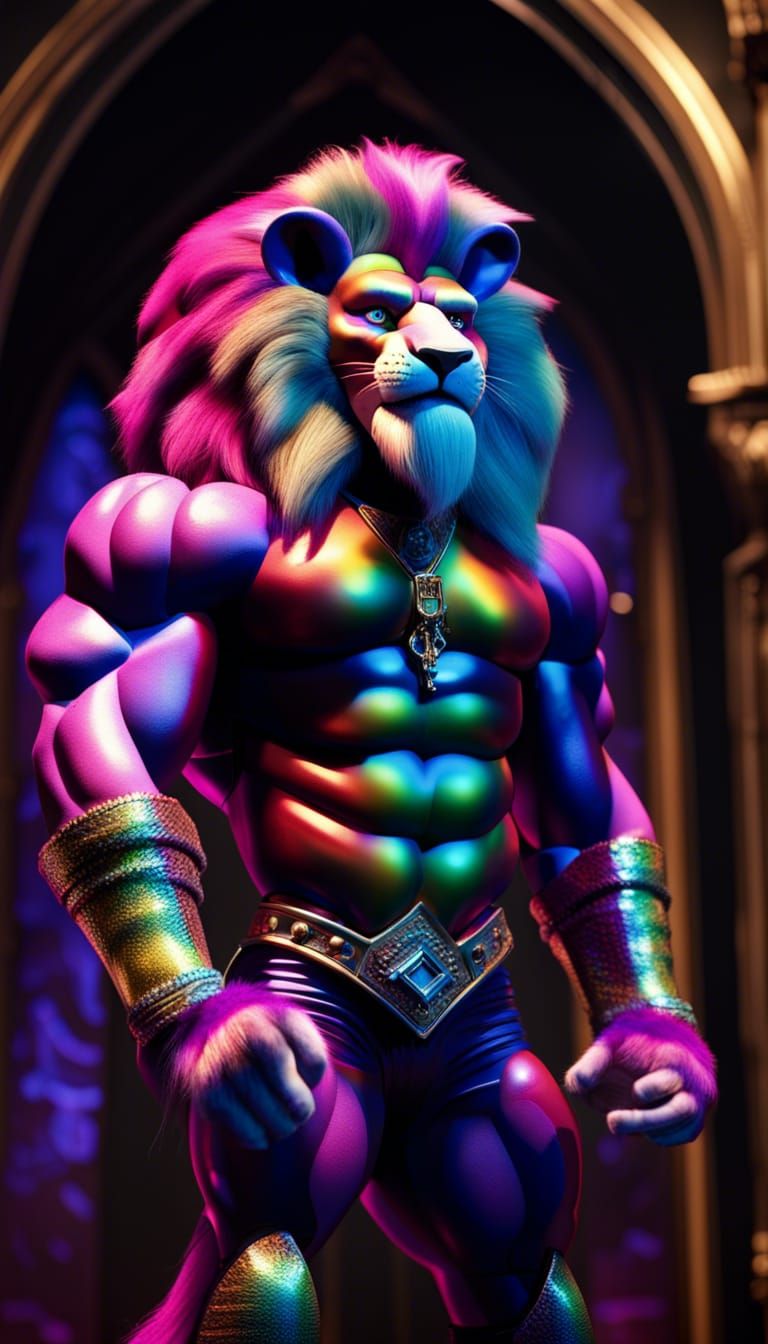 Gothic Lion Bodybuilder in Bismuth Colors