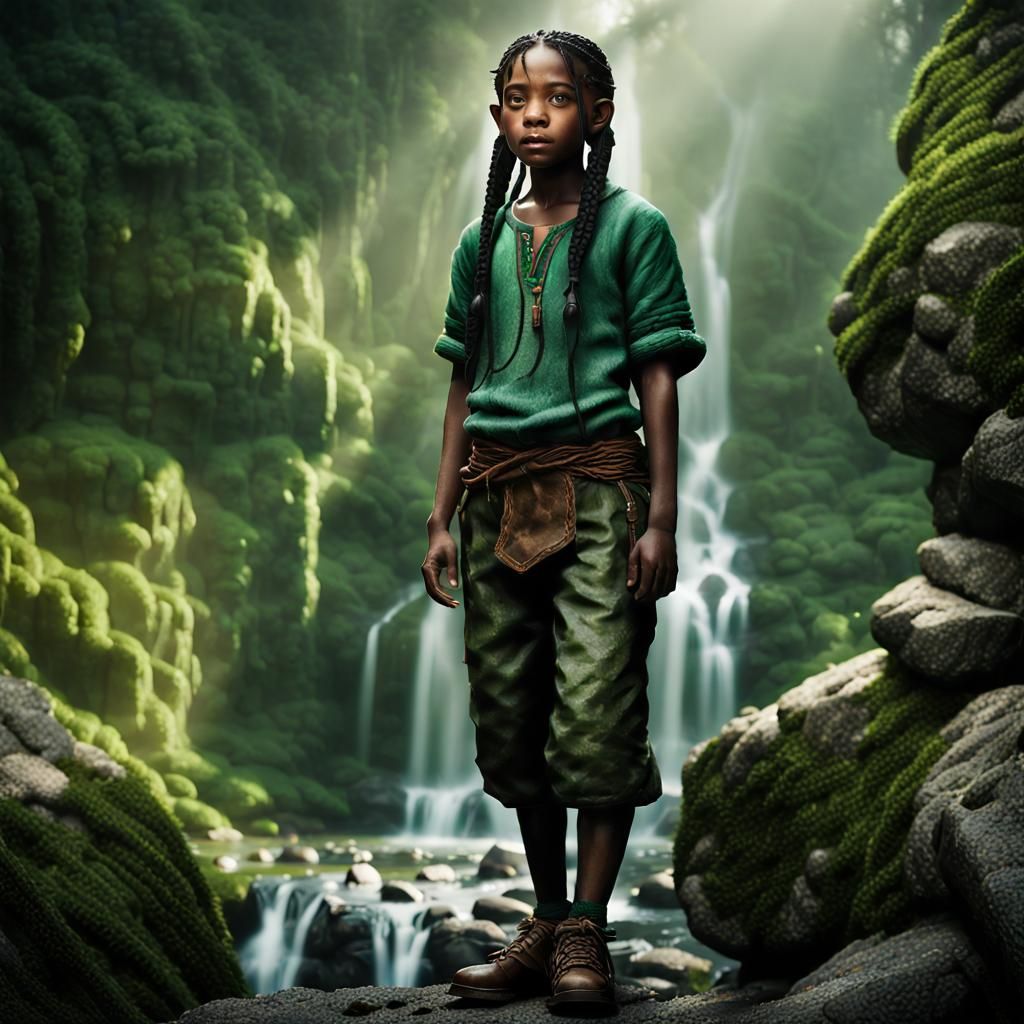 Black Female Hobbit Ready to Fight, Hyperrealistic Fantasy