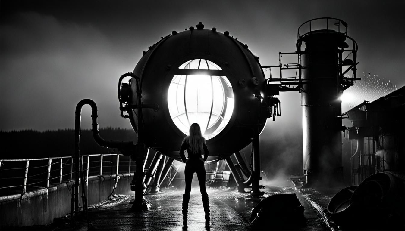 Surreal Goth Coffee Shop Scene under Rainy Night