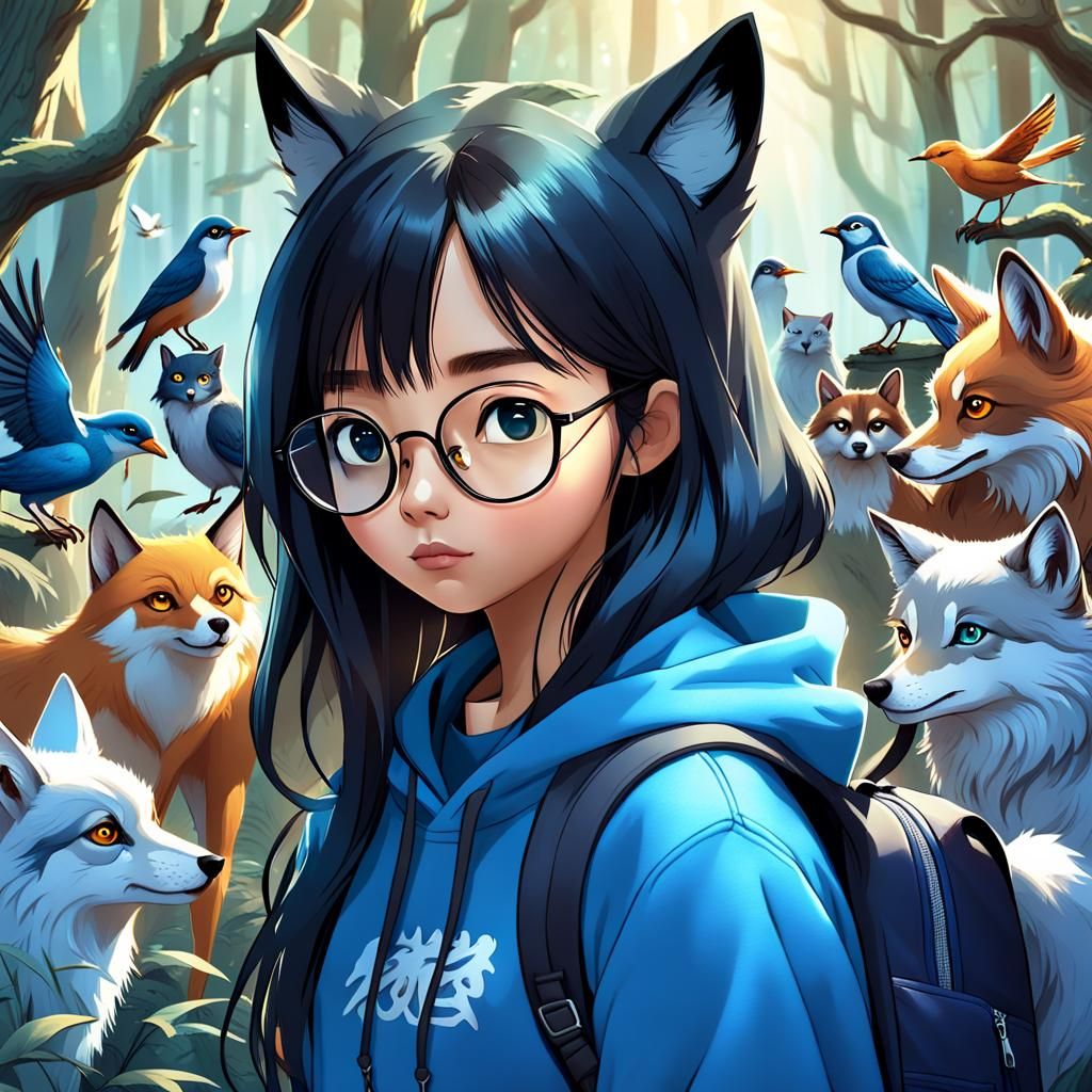 Fantasy Forest Girl with Animals: Digital Matte Painting