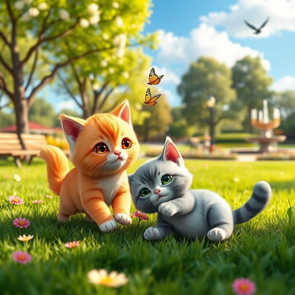Chibi Cats Play in a Vibrant Park
