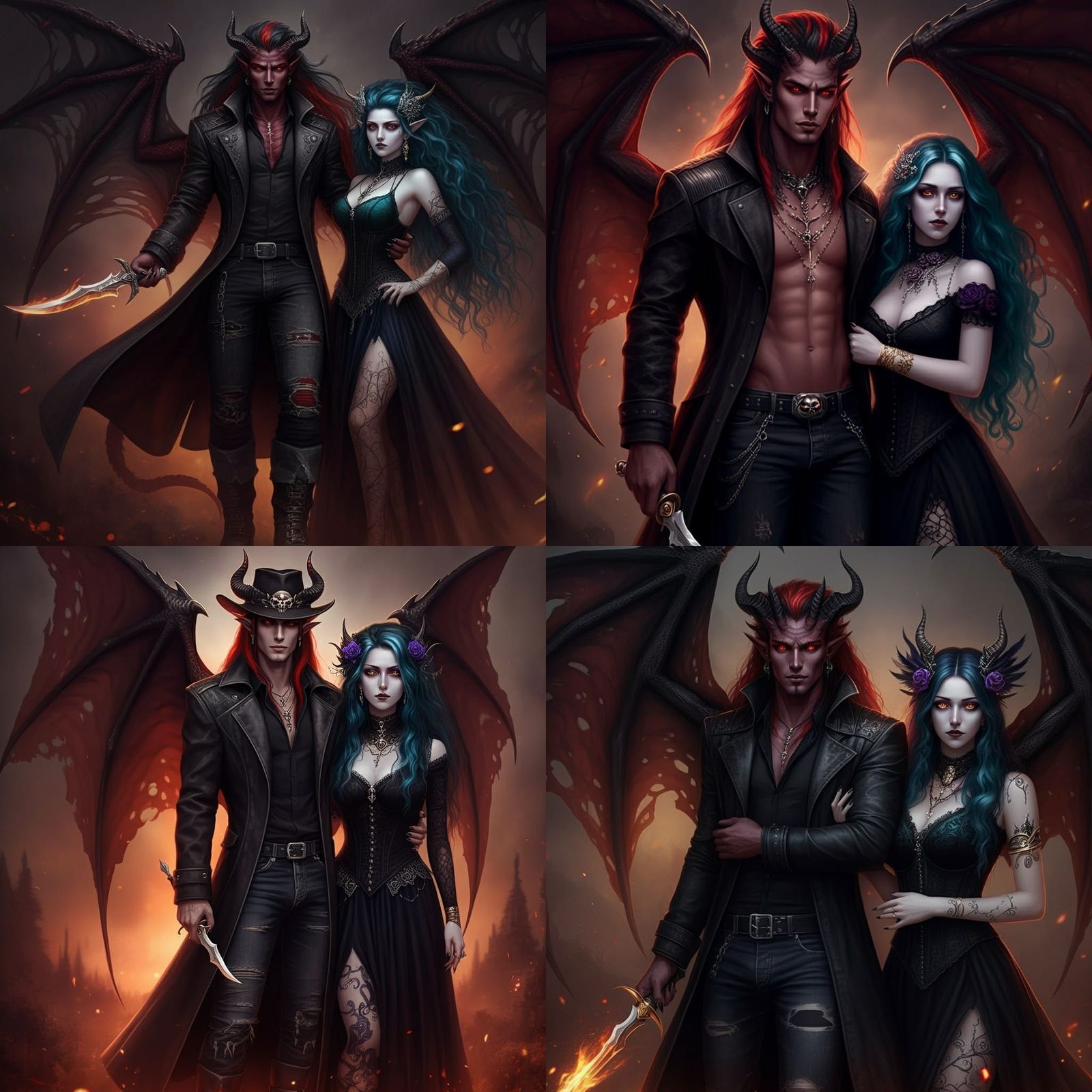 Gothic Dragon Demon God of Death and Partner