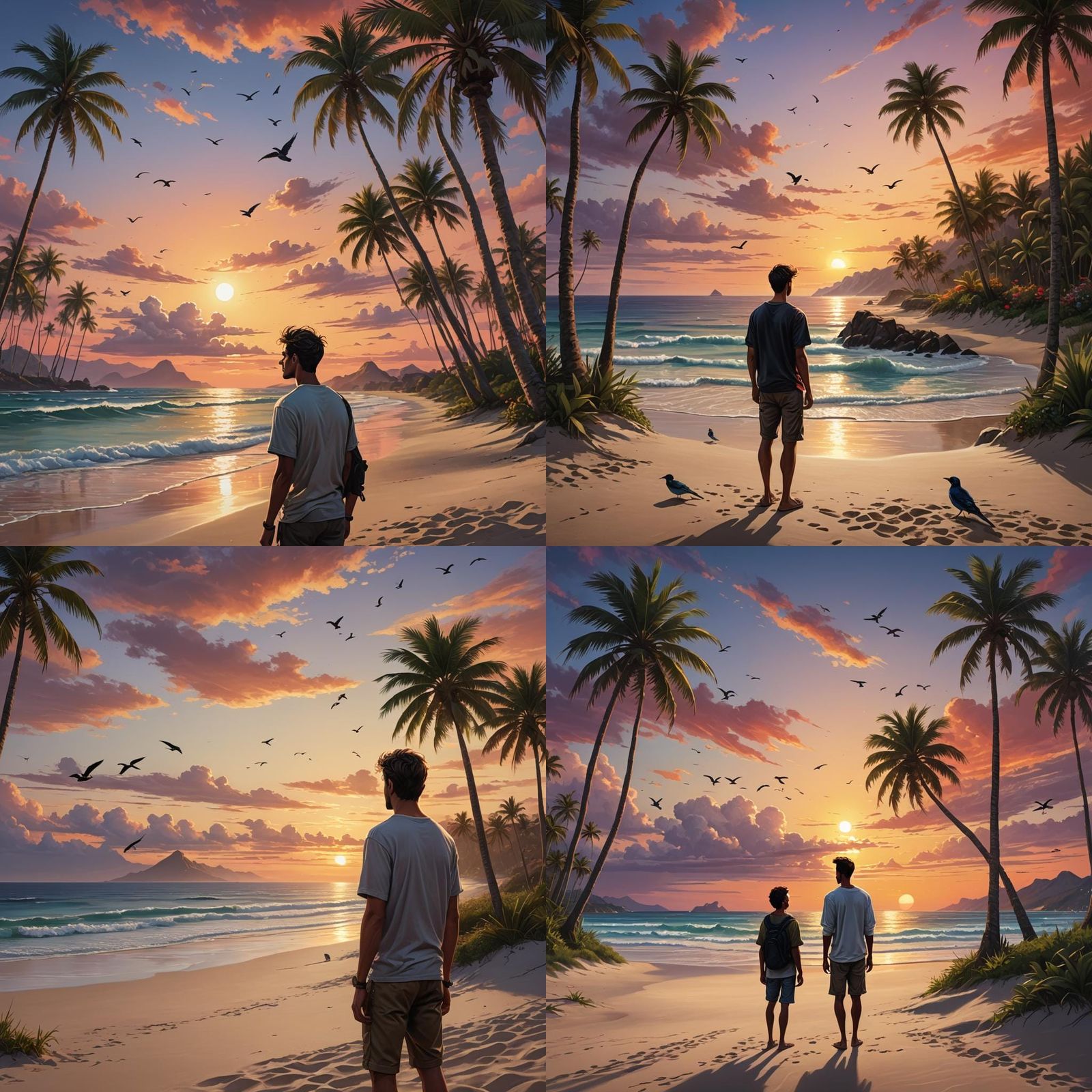 whimsical digital art acrylic a lovely sunset over a beach w...