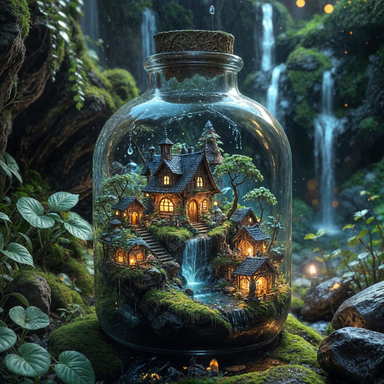 Whimsical Elven Village in a Glass Bottle