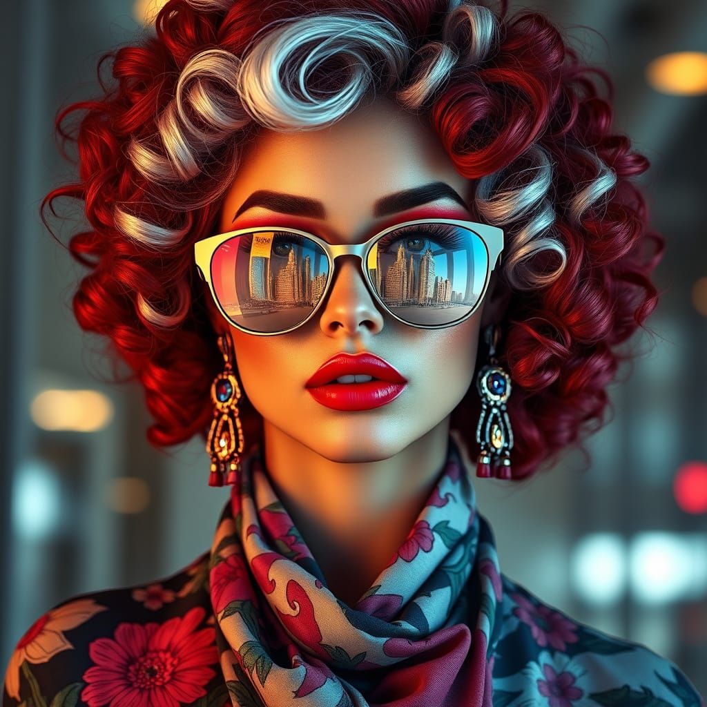 Artistic Portrait of Woman with Red & White Curly Hair