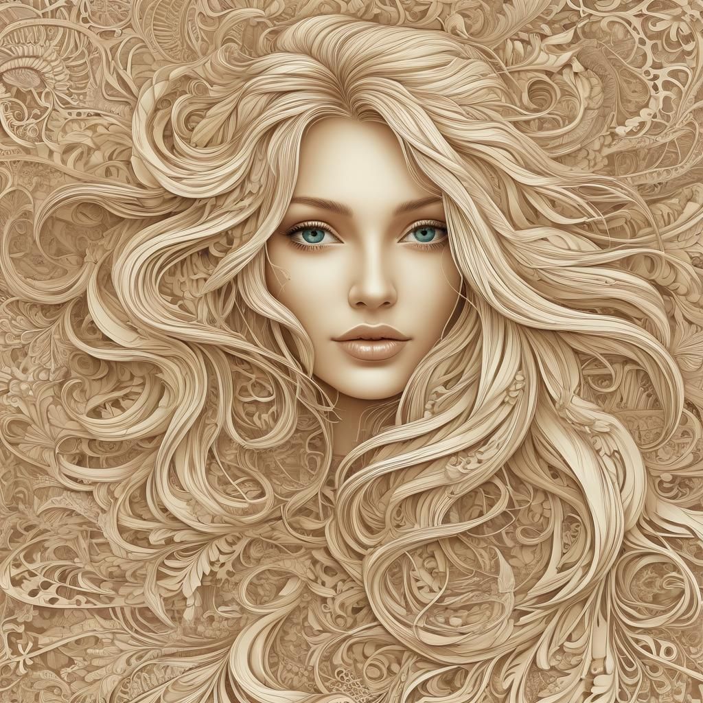 Blonde Woman in Paradise with Abstract Elements