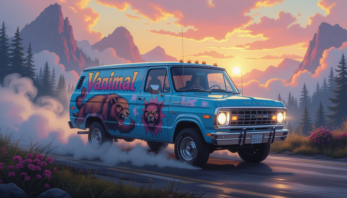 1970 "VANIMAL" Dodge Van in Fantasy Landscape