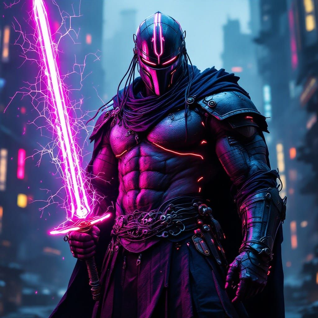 Cyberpunk Paladin in Medieval Armor