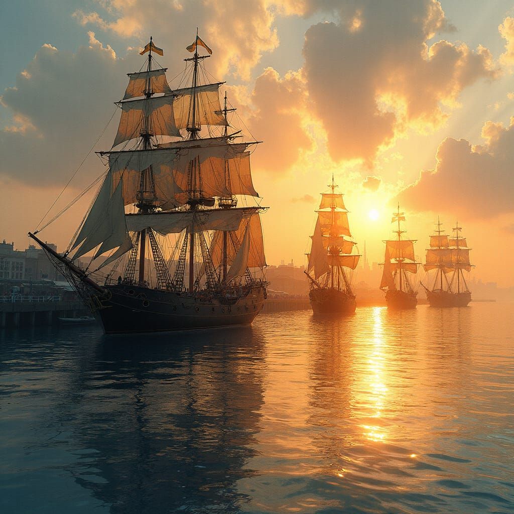 ships in the harbour in golden hour by Andreas Lie, Yoji Shi...