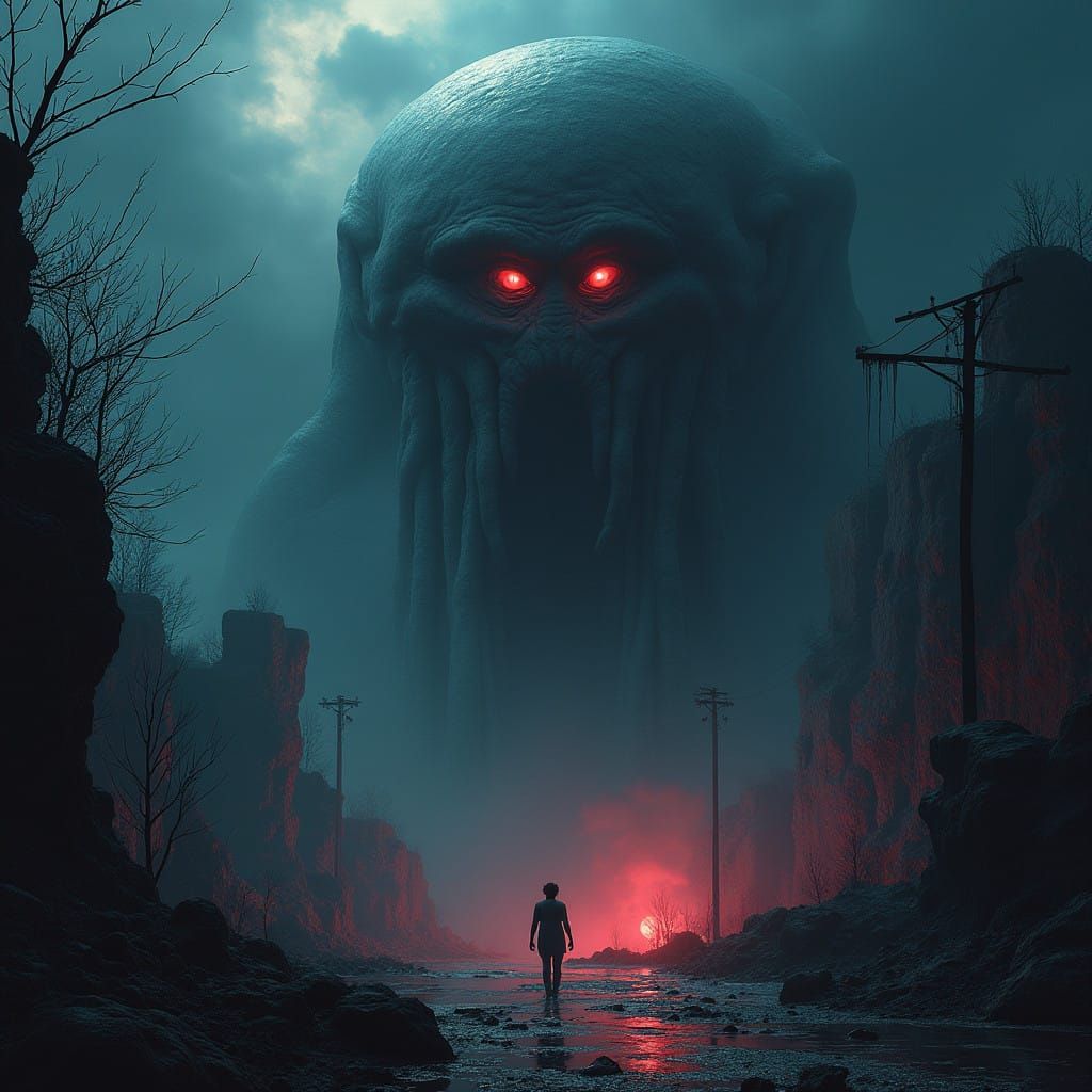 Dark Surreal Nightmare Scene in Eerie Vibrant Colors