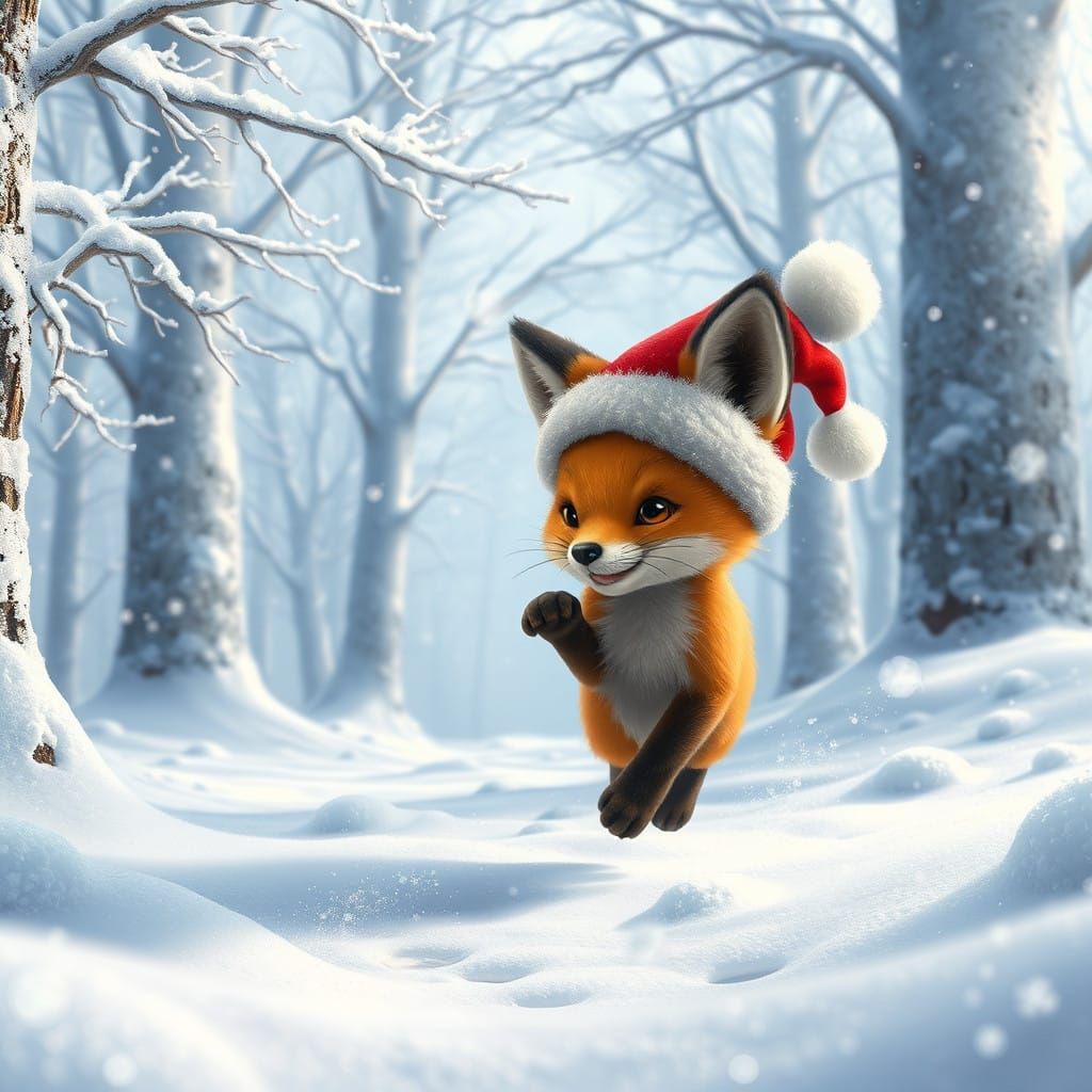 Whimsical Wonderland of Fox in Santa Hat