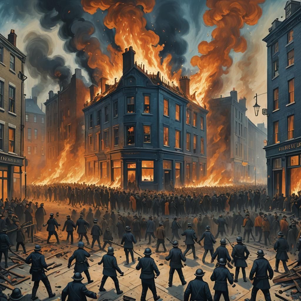 Riot Scene in Style of Industrial Revolution Painting