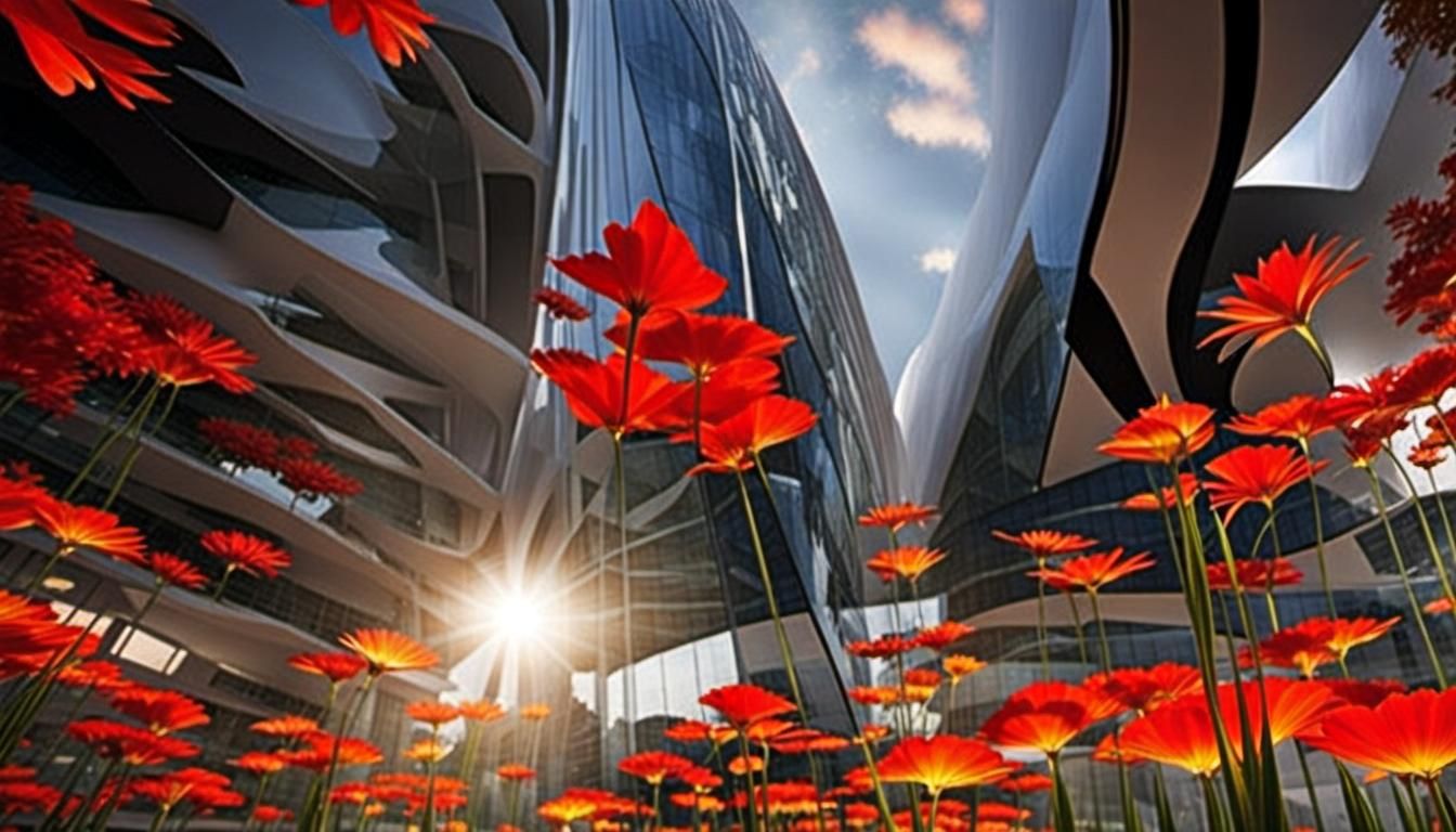 Richard Meier Style Landscape at Twilight