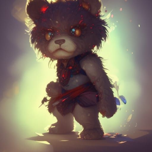 Chibi Demonic Blue Teddy Bear Portrait