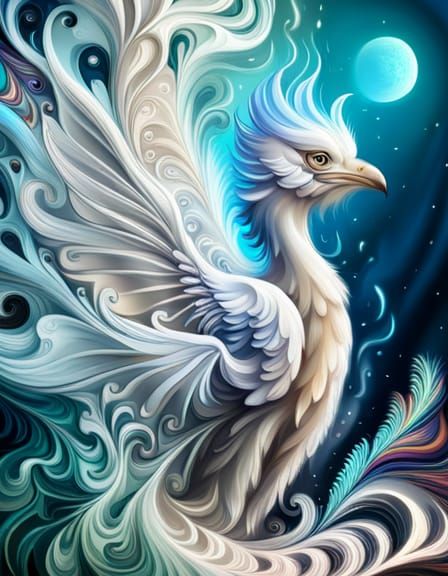 Floral Phoenix Bird in Hyperrealistic Digital Painting