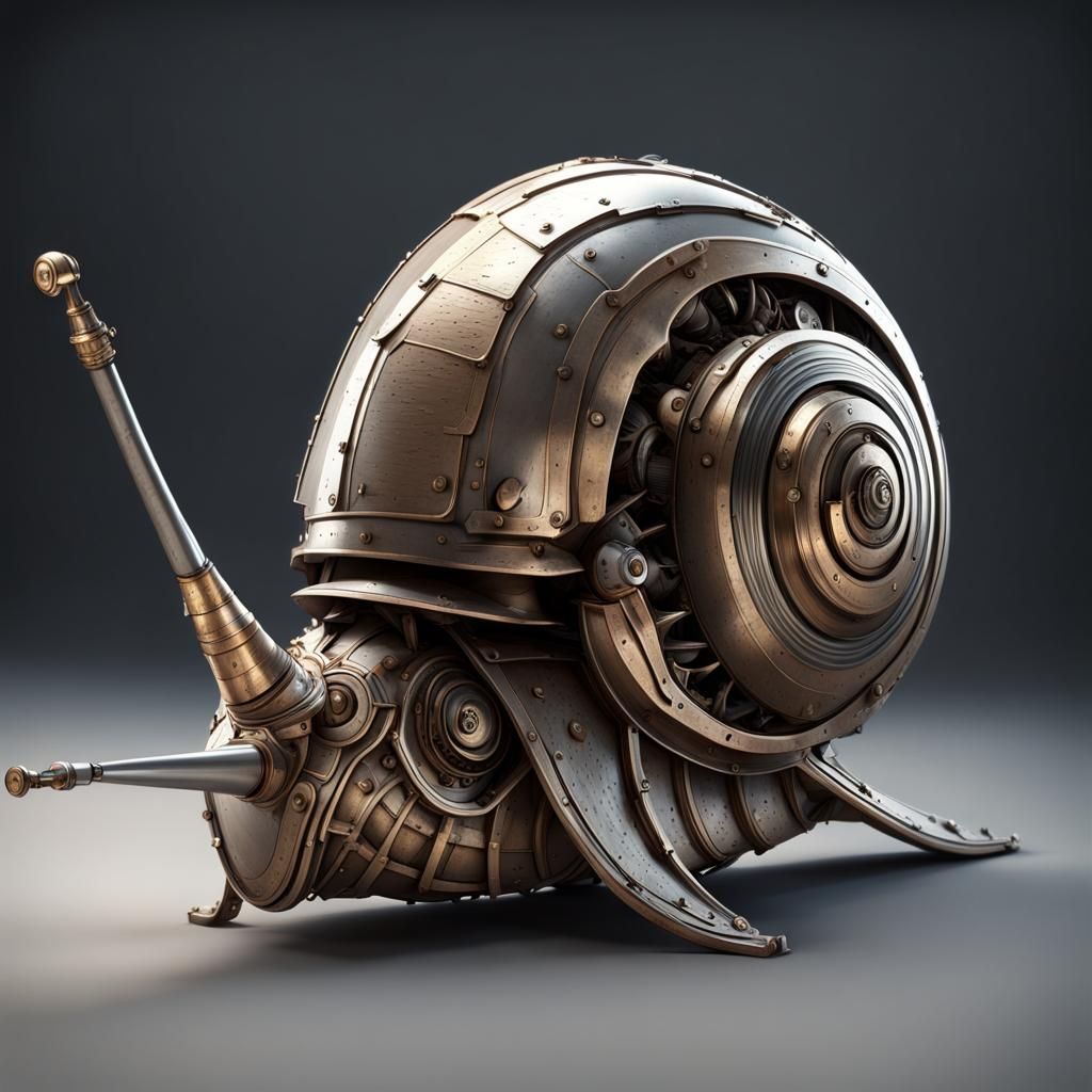 Armored Mechanical Snail, Detailed Digital Art