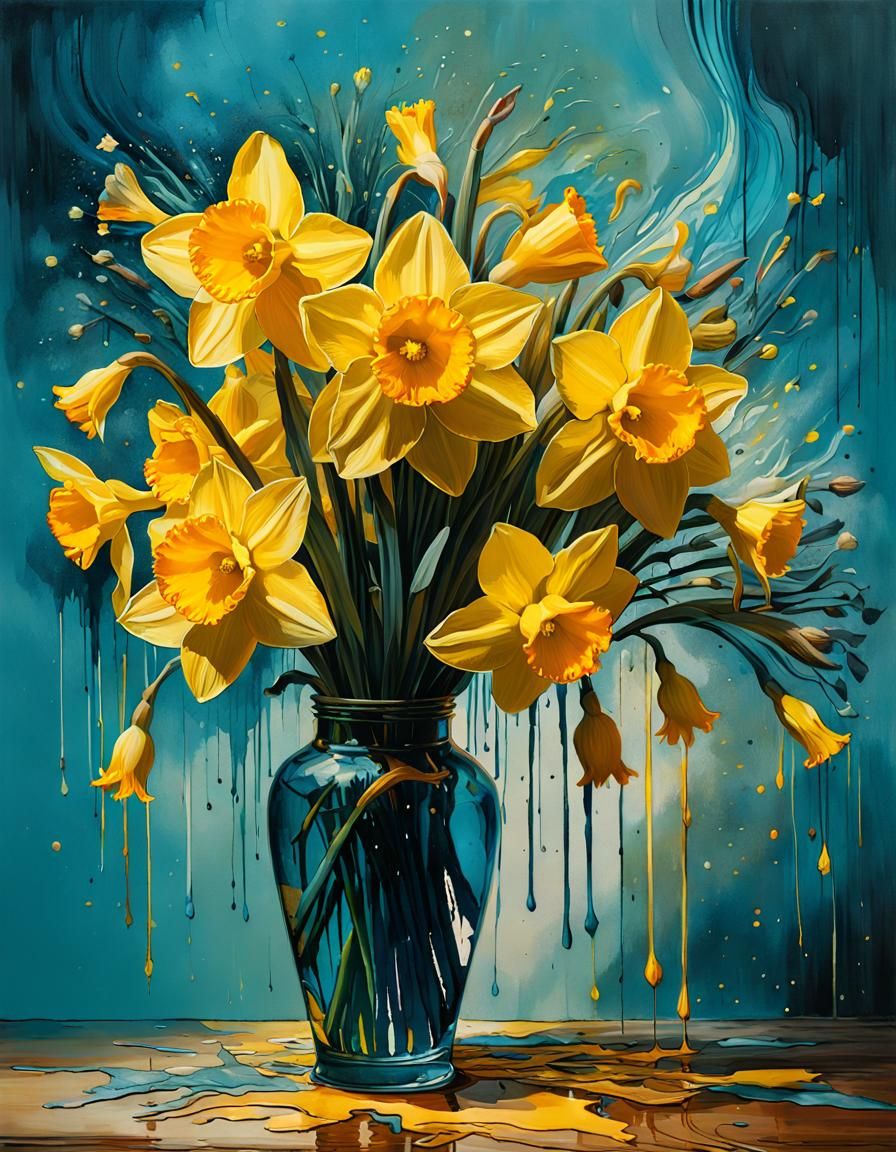 Cosmic Daffodils Bouquet: A Digital Fantasy Art
