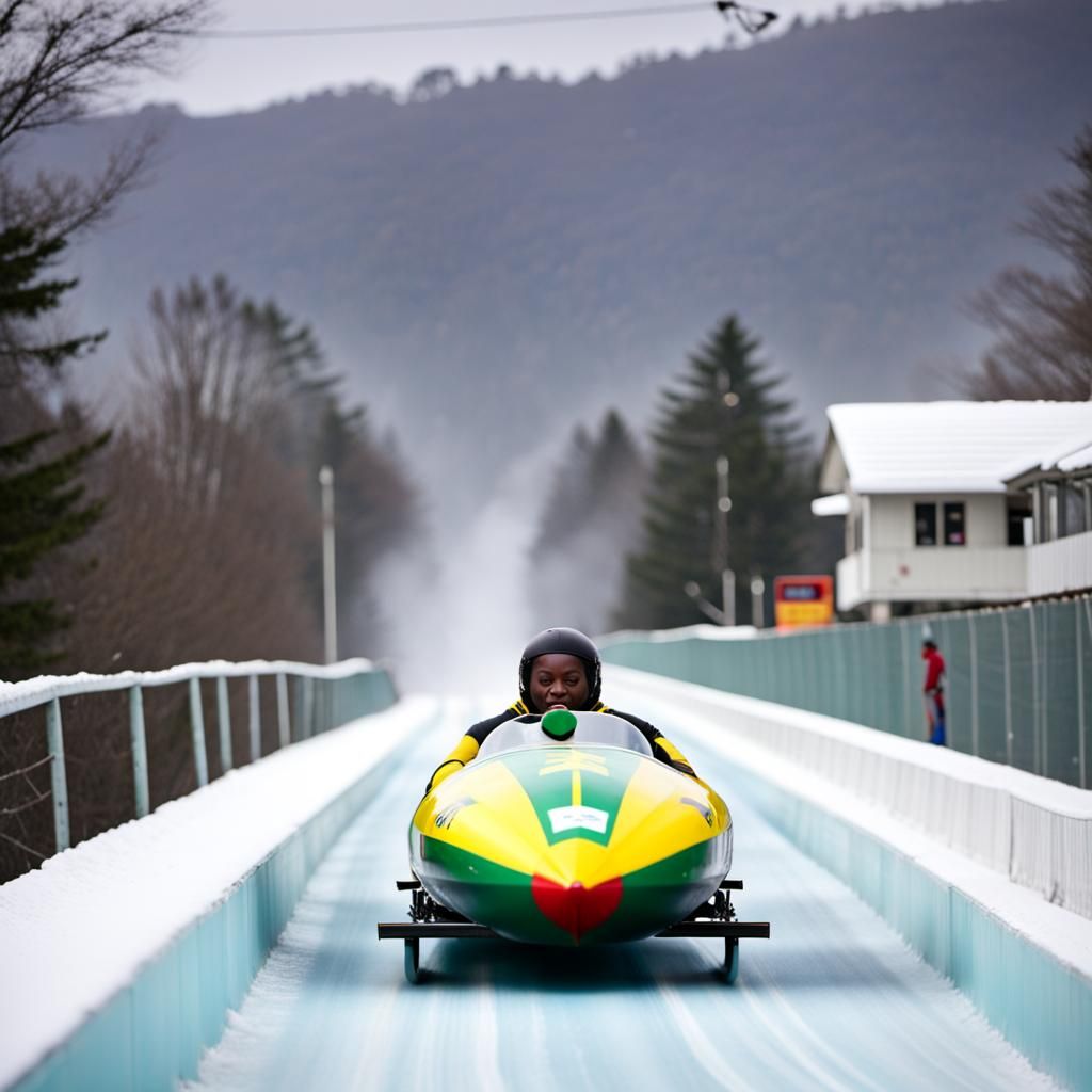 Jamaican Bobsleigh on Icy Winter Track