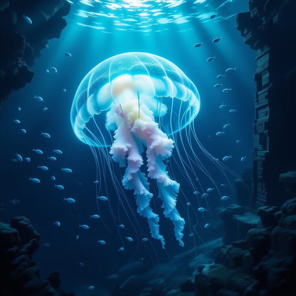 Bioluminescent Jellyfish Illuminates Ancient Deep-Sea Ruins