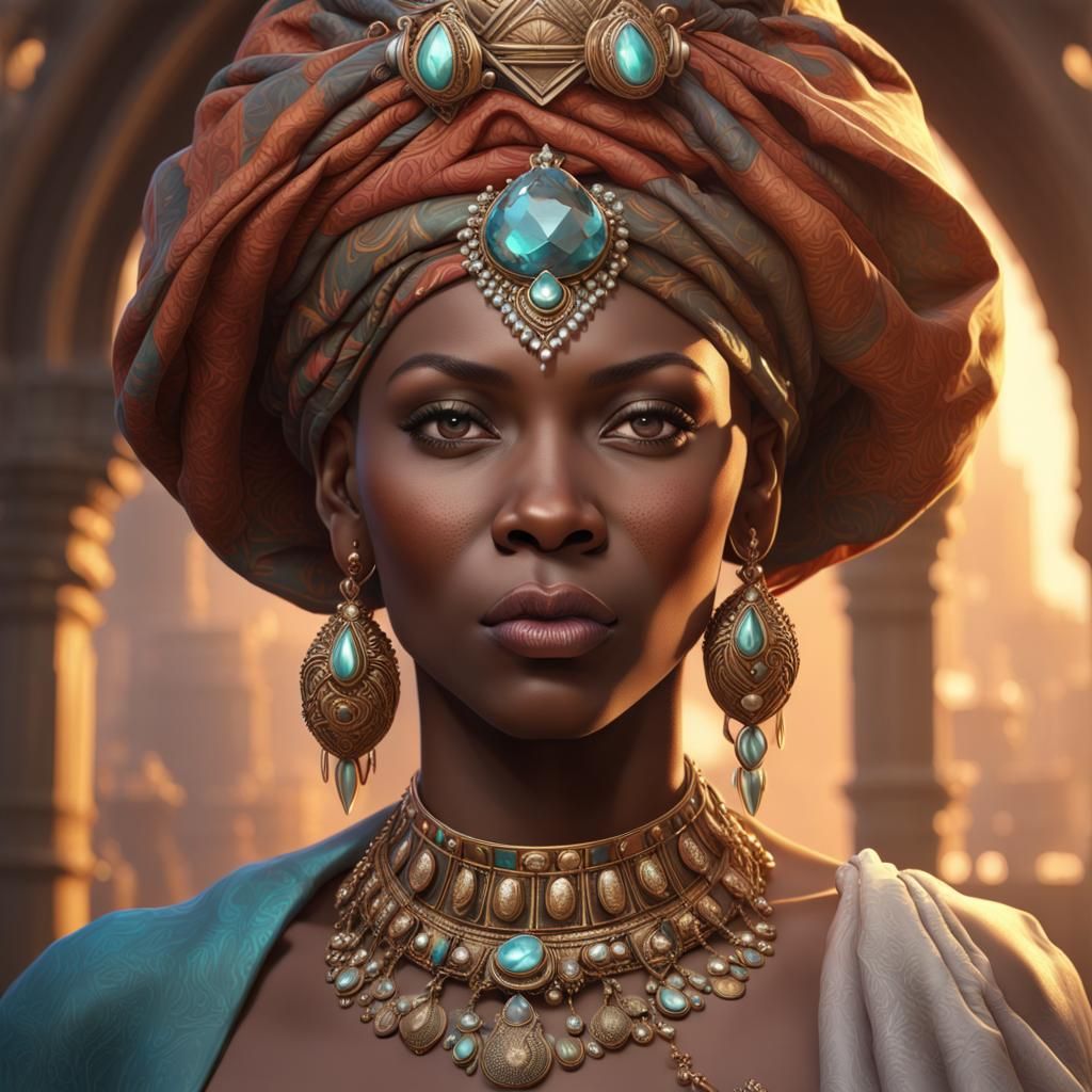 African Woman Portrait in Hyperdetailed Art Nouveau Style