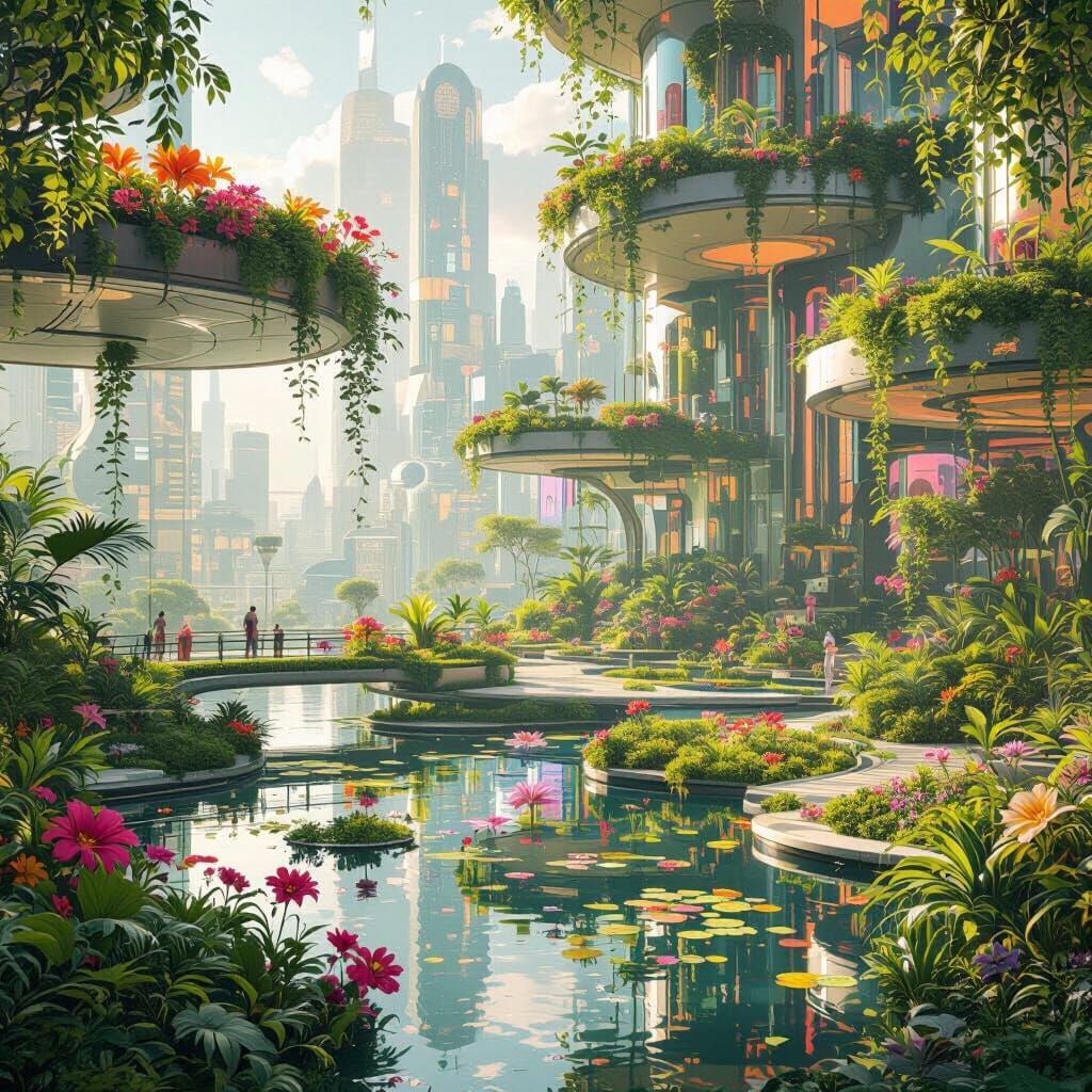 Eco-Futuristic Floating Garden in Phygital Artwork