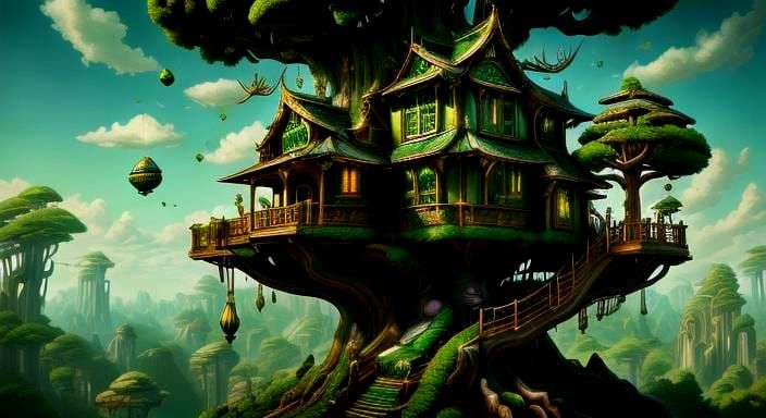 Art Deco Treehouse Village with Sheen